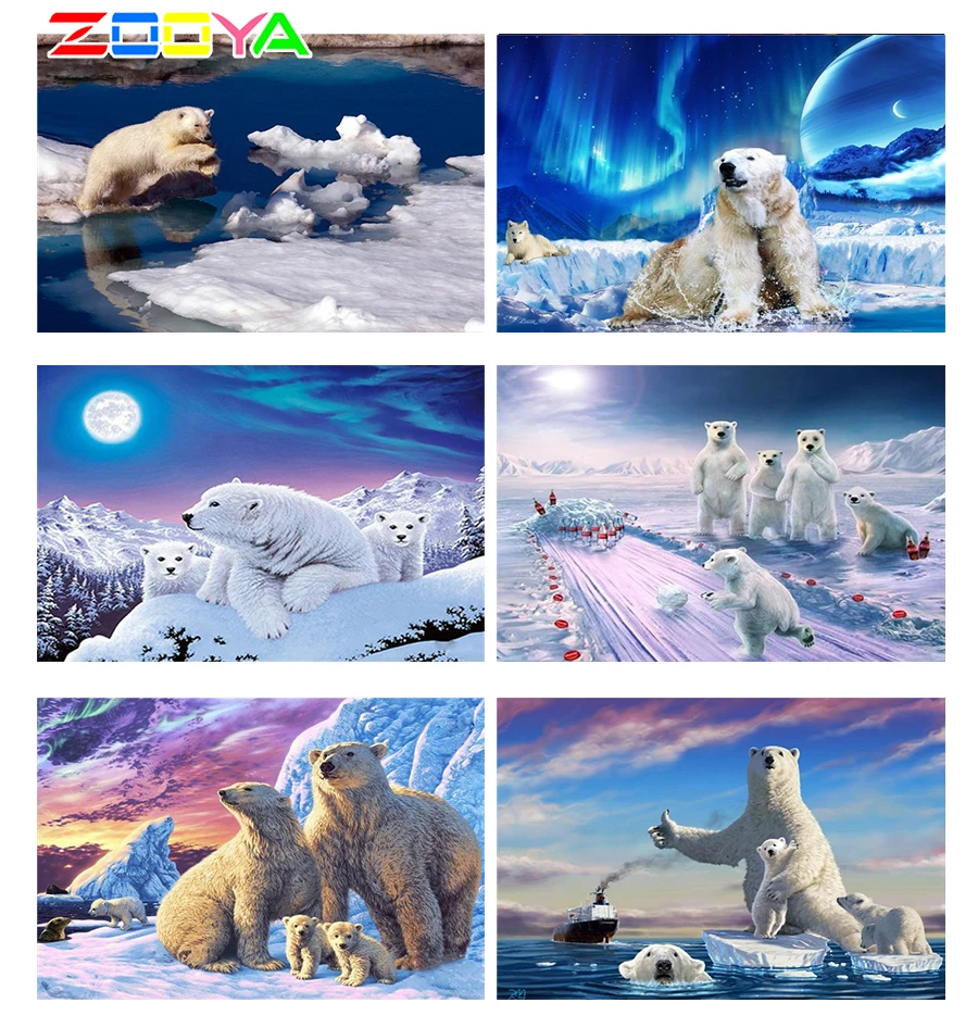 Картина из квадратных/круглых страз с изображением дикой природы и белого