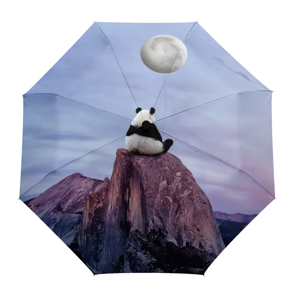Animal Panda Hilltop Dusk Purple Sky Moon Balloon Foldable Automatic Umbrella Luxury Clear Waterproof | Дом и сад