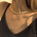 Женское Винтажное колье-чокер, уникальное ожерелье из витой змеиной цепи с плоскими лезвиями и звеньями в форме елочки, Ювелирное Украшение
