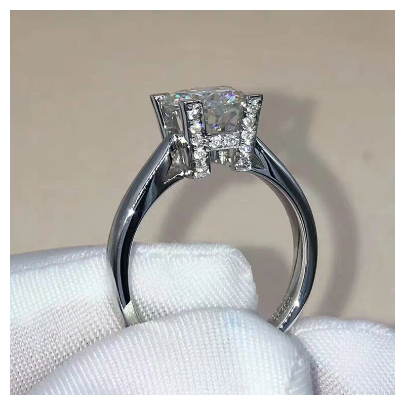 14K белое золото Креативный дизайн 4 когти Moissanite кольцо 1CT обручальное кольцо HW Английский алфавит на заказ VVS1