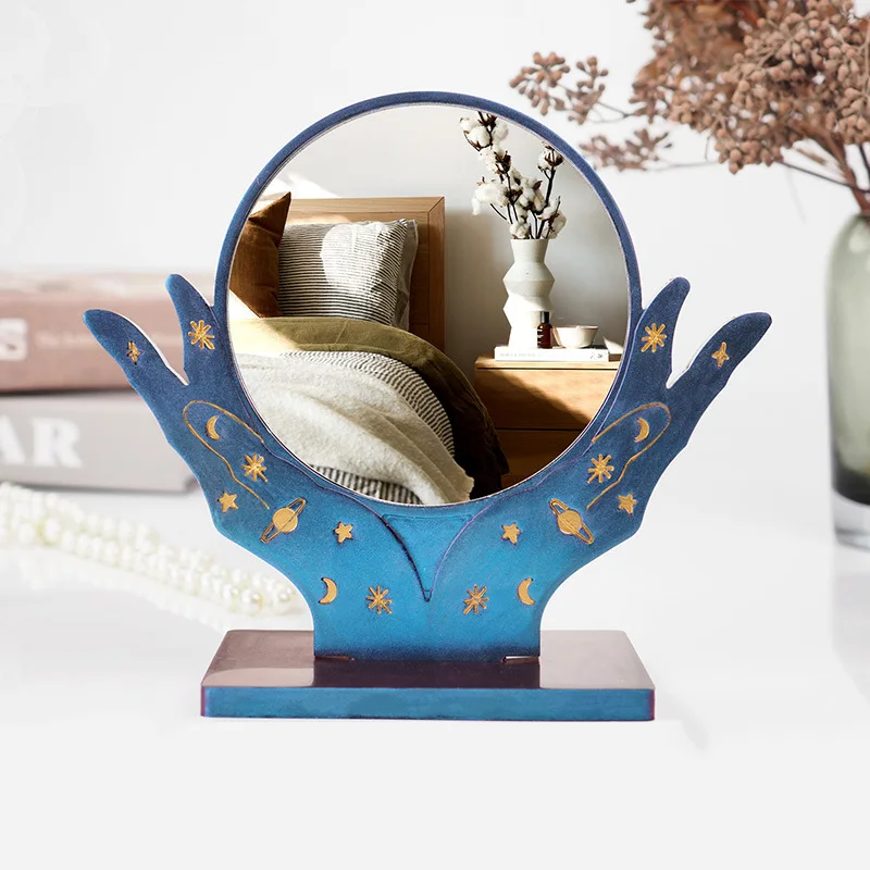 

DIY Crystal Resin Epoxy Hand Makeup Mirror Desktop Mirror Silicone Mirror Mold