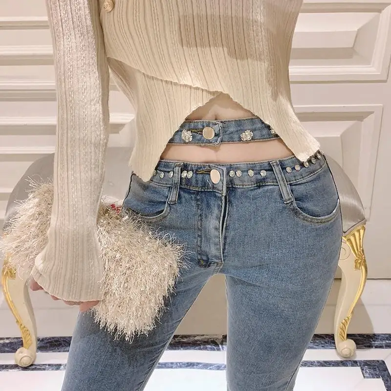 

Новые женские весенне-летние джинсы, заклепки с алмазами, джинсы Feminino с обрезками для волос, джинсовые штаны, женские брюки, джинсы NZ12