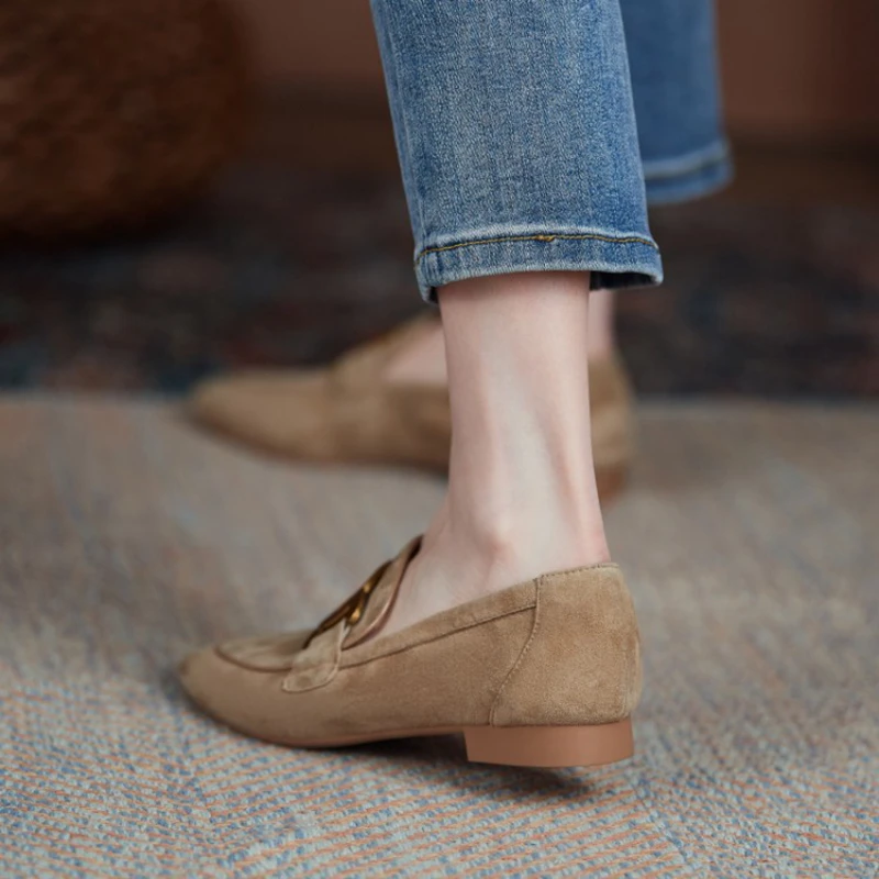 

Loafers Women Concise Style Anti-slip Design Round Toe Metal Decoration Low Heel 2 Colors Casual Daily Shoes Formal