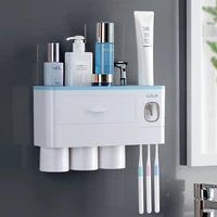 3 color bathroom accessories toothbrush holder automatic toothpaste dispenser holder wall mount rack storage for bathroom home