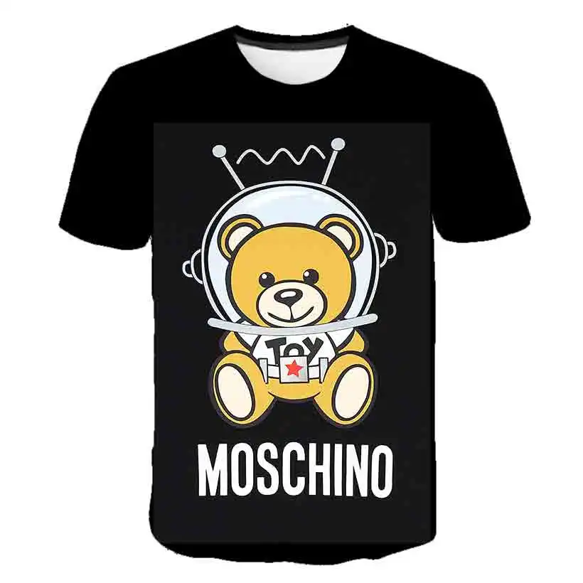 

2021 summer cartoon 3D T shirt men's and women's fashion casual gun bear 3DT shirt summer fashion casual children's top