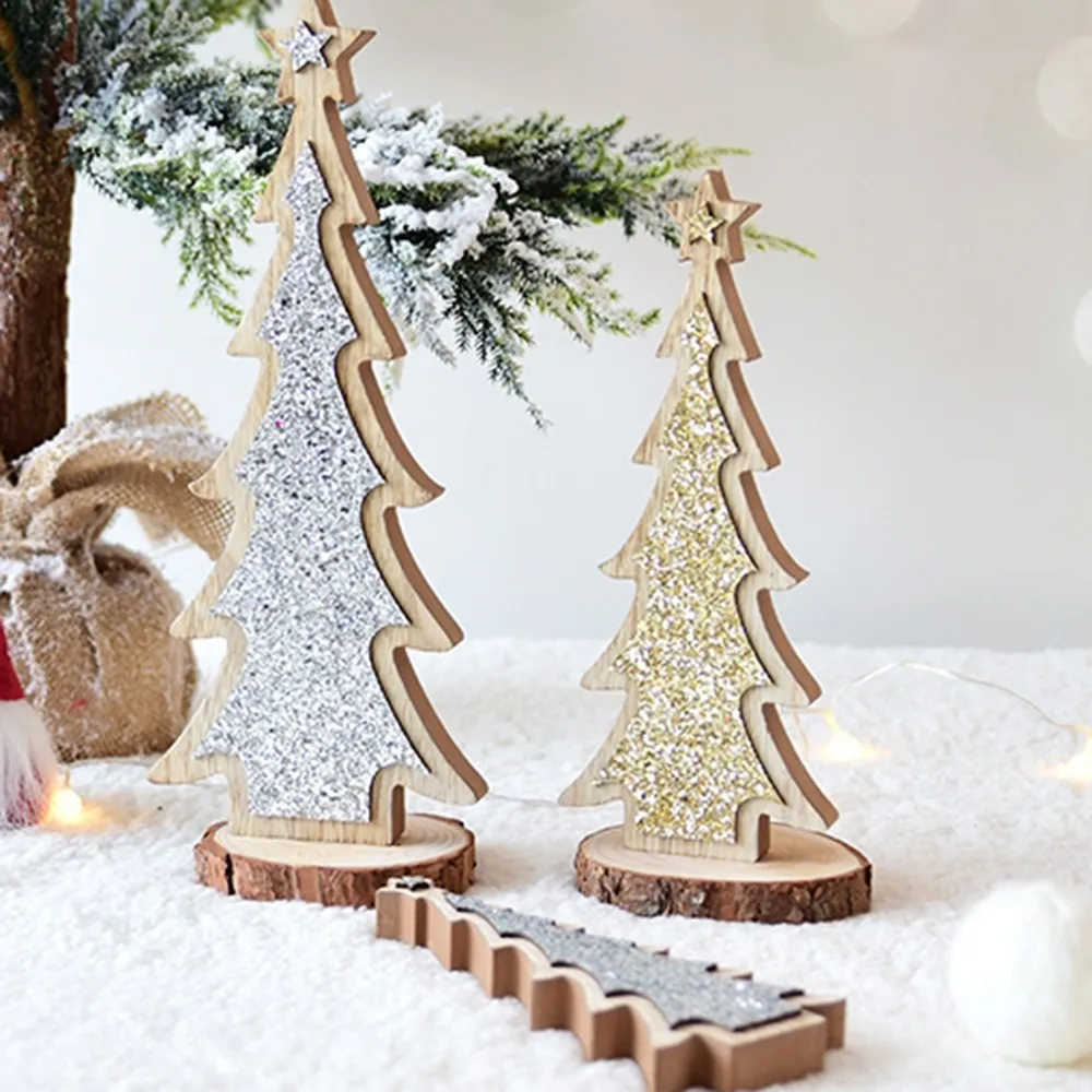 Рождественская елка настольные украшения золотые серебряные блестки мини