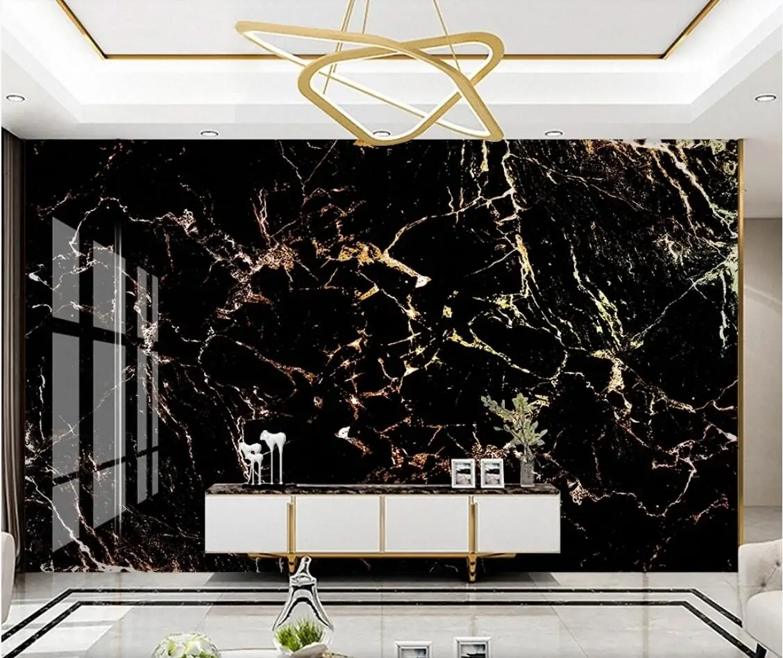 Waterproof Black Gold Marble Contact Paper for Hotel Cloth Paper Wall Art Luxury High Quality 3d Brick Wallpaper Canvas Mural