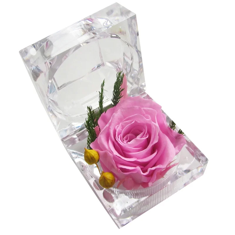 Изысканный вечный цветок красная роза предложение кольцо коробка акриловая