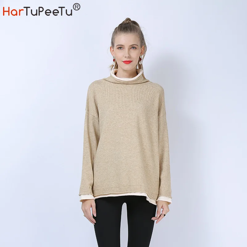 

Women Winter Sweater 2020 Ladies Pullover Knitted Sweaters Patchwork Liberal-c Neck Solid Elastic Warm Thick Long Sleeve Tops