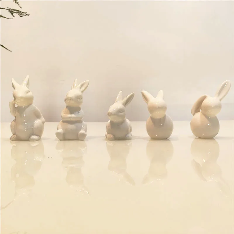 Керамические милые фигурки белого кролика фарфоровый стол украшение для дома