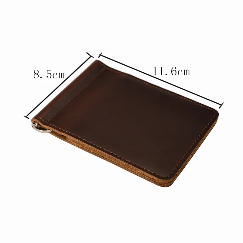 Винтажный кожаный кошелек ручной работы с зажимом для денег минималистичный