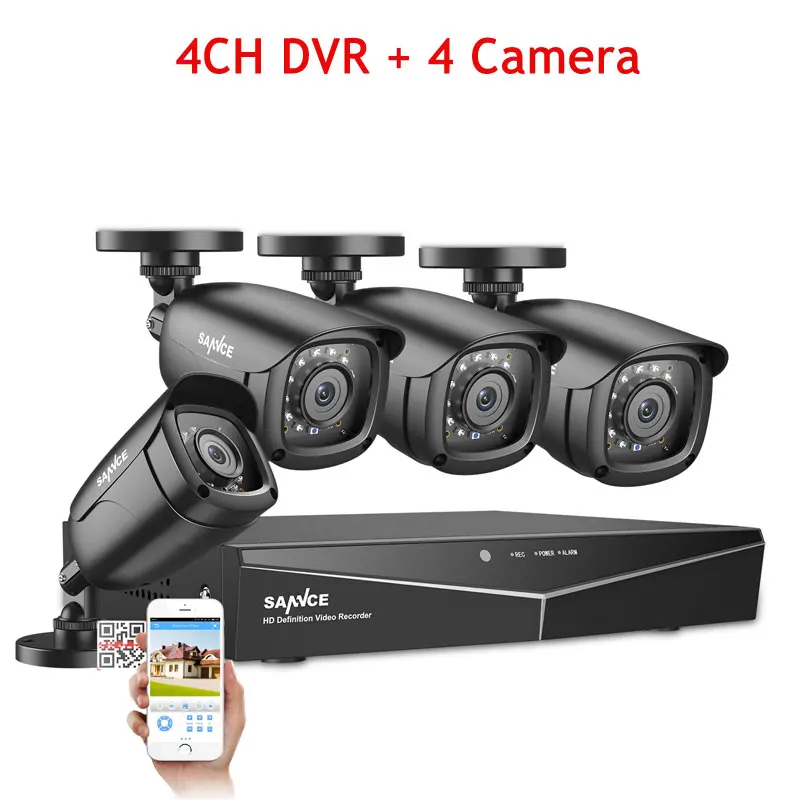 SANNCE 4CH 5-в-1 DVR 1080P Открытый погодостойкий 2/4 шт. безопасности Камера День/Ночь CCTV Системы комплект видеонаблюдения Системы - Цвет: Black