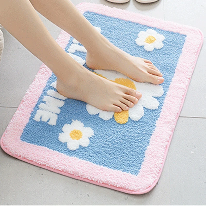 Милый мультяшный флокирующий напольный коврик с маргаритками нескользящий для
