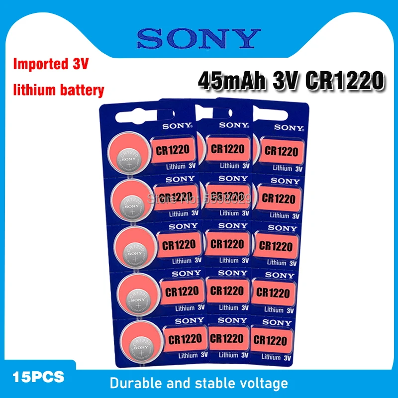 15 шт./лот SONY оригинальный CR1220 кнопочный аккумулятор 3 в литиевые батареи CR 1220 для