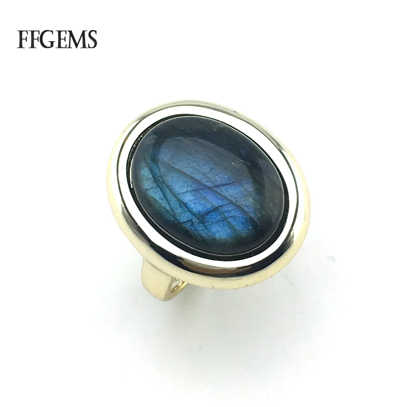 FFGems Natural Labradorite Rings Sterling Real 925 Silver Gemstone Fine Jewelry Women Engagement Wedding Gift
