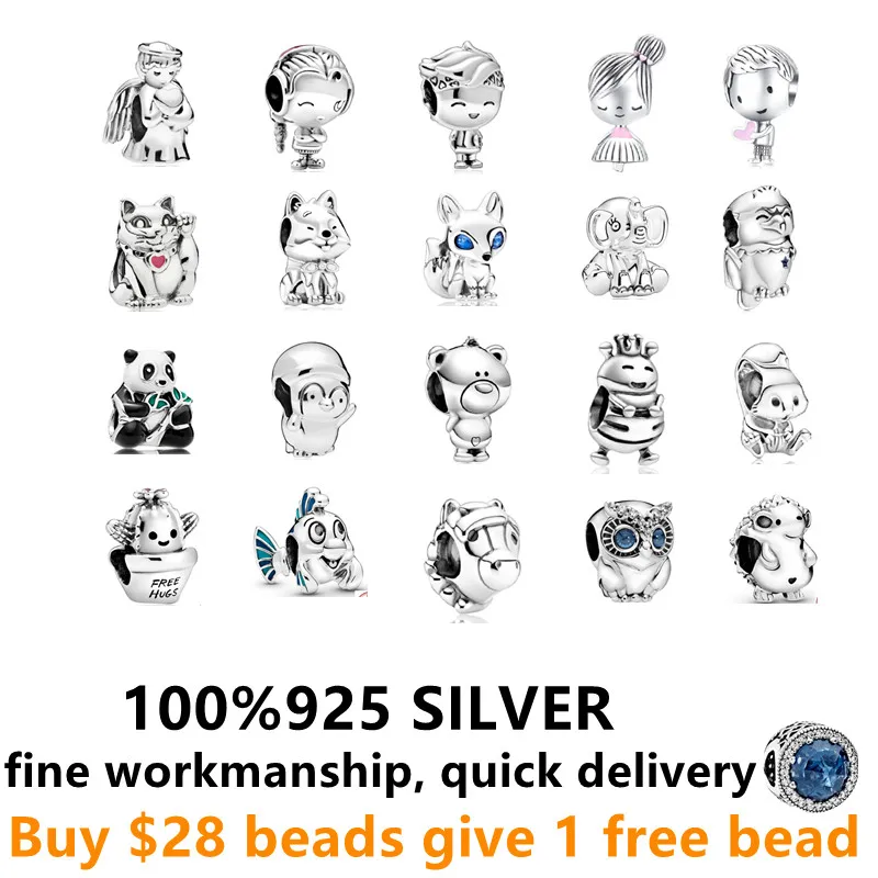 

925 Sterling Silver Pandor Diy panda bear Boy Teenager Dog bird girl hedgehog Charm Suitable for Pandor bracelets