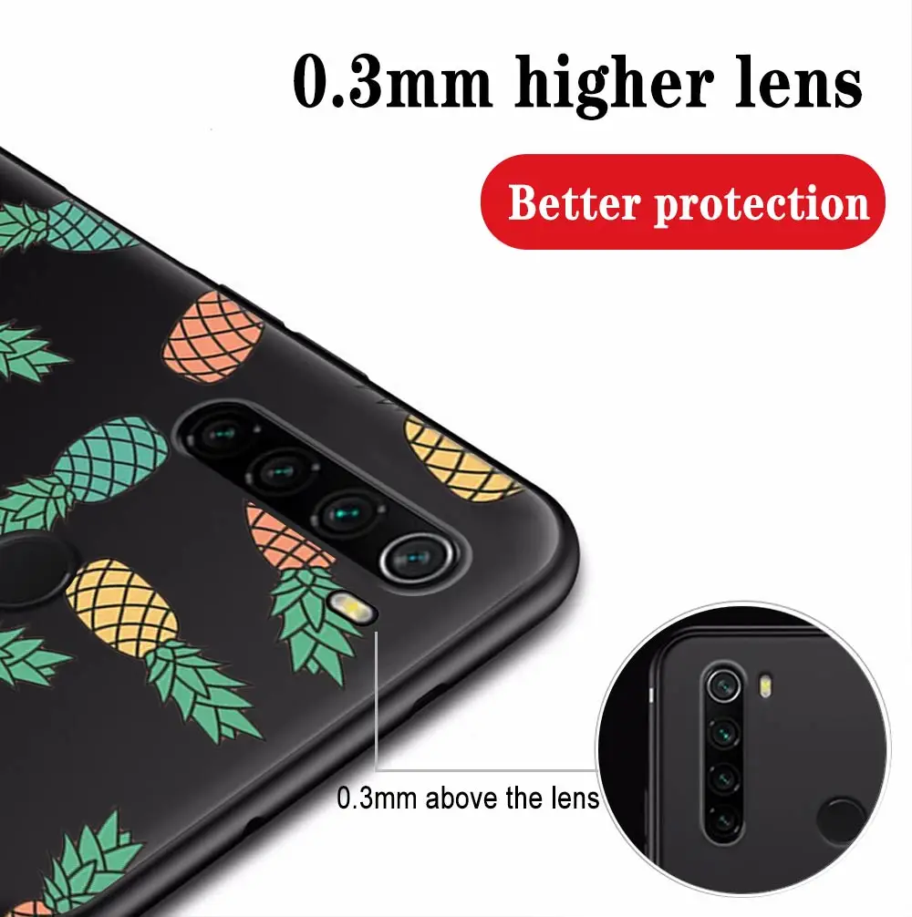 

Pineapple Case For Xiaomi Redmi Note 9 8 7 10X 8T 6 Pro Mi Note 10 9 8 9T Pro SE A3 A2 Lite F1 Phone Cases Black Cover Coque