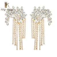 king shiny luxury hanging crystal tassel earrings high quality rhinestone beaded long chain drop earrings bridal wedding jewelry