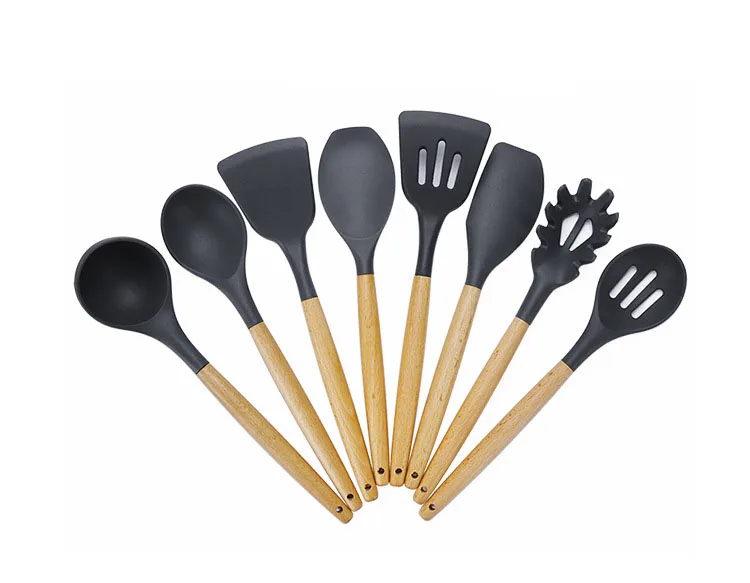 Набор кухонной утвари из 11 предметов с силиконовой деревянной ручкой