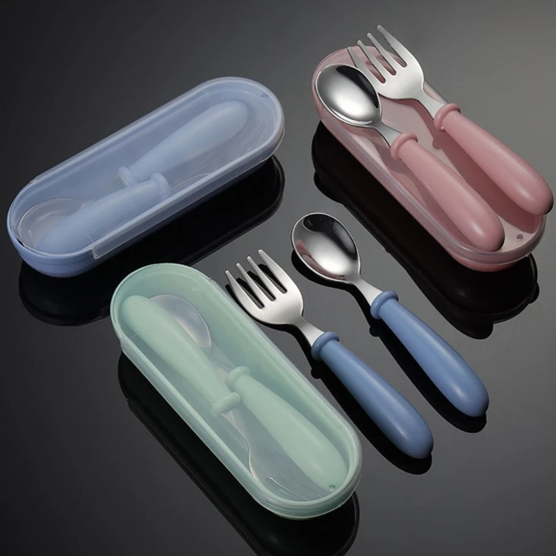 

6 Pieces Toddler Stainless Steel Untensils Set Children Safe Flatware Round Handle Food Feeding Fork Spoon Cutlery with A2UB