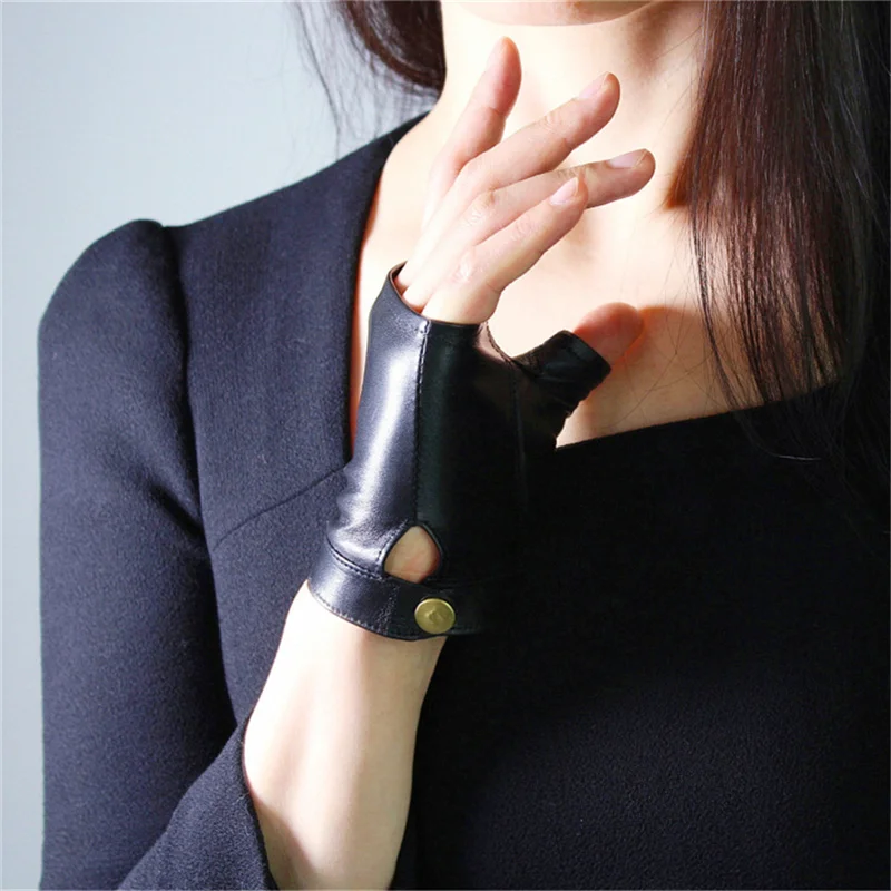 Женские кожаные перчатки без пальцев с принтом животных из чистой овечьей шкуры