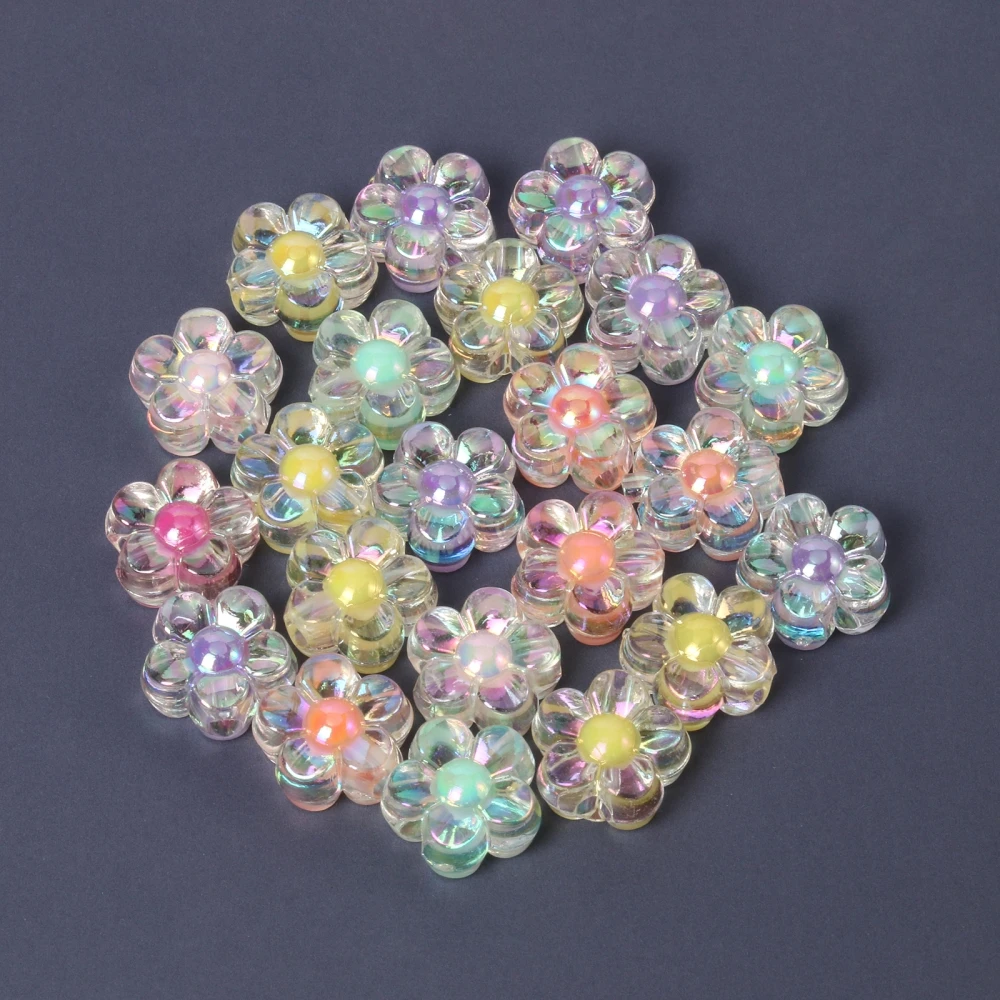 

13x6mm Mixed AB Plated Color Flower Acrylic Beads Loose Spacer Beads For Jewelry Making Diy Charms Bracelet Necklace Accessories
