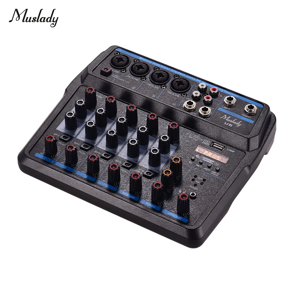 Музыкальный Мини миксер Muslady U6 6 каналов аудиомиксеры BT USB микшерная консоль со