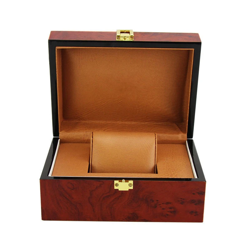 

Fashion Luxury Cushion Interior Wooden Lock Clasp Solid Metal Jewelry Watch Storage Display Box Showcase Mens Gift