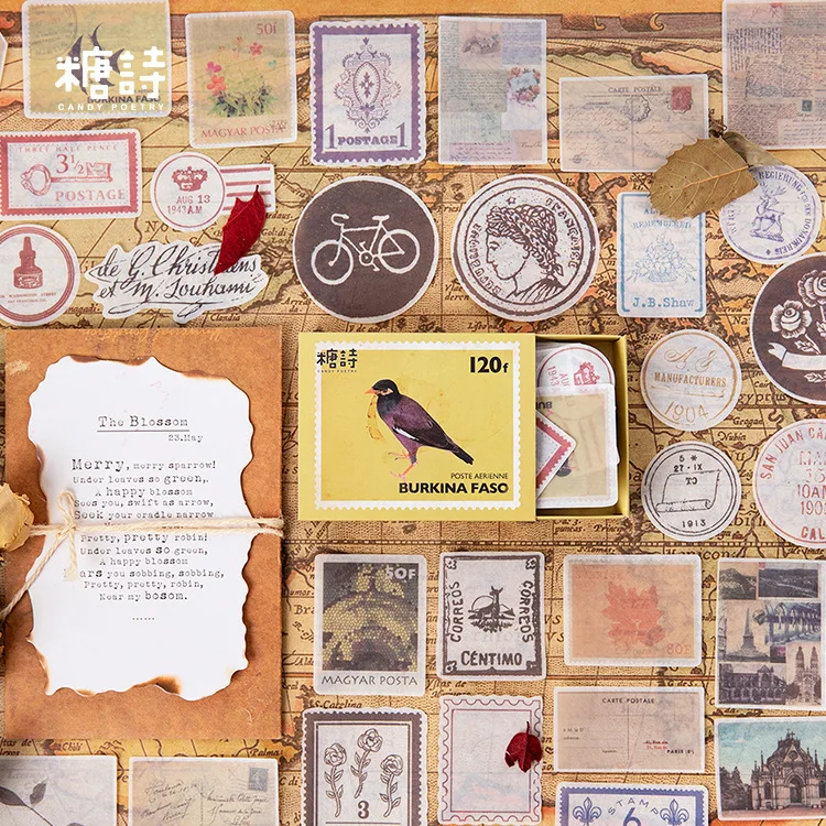 80pcs/set Vintage Objects Journal Decorative Stickers Scrapbooking Stick Label Diary Stationery Album Matchbox | Канцтовары для