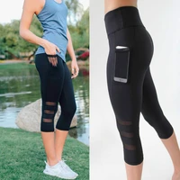 women legging patchwork mesh black capri leggings plus size sexy fitness sporting pants with pocket mid calf trousers