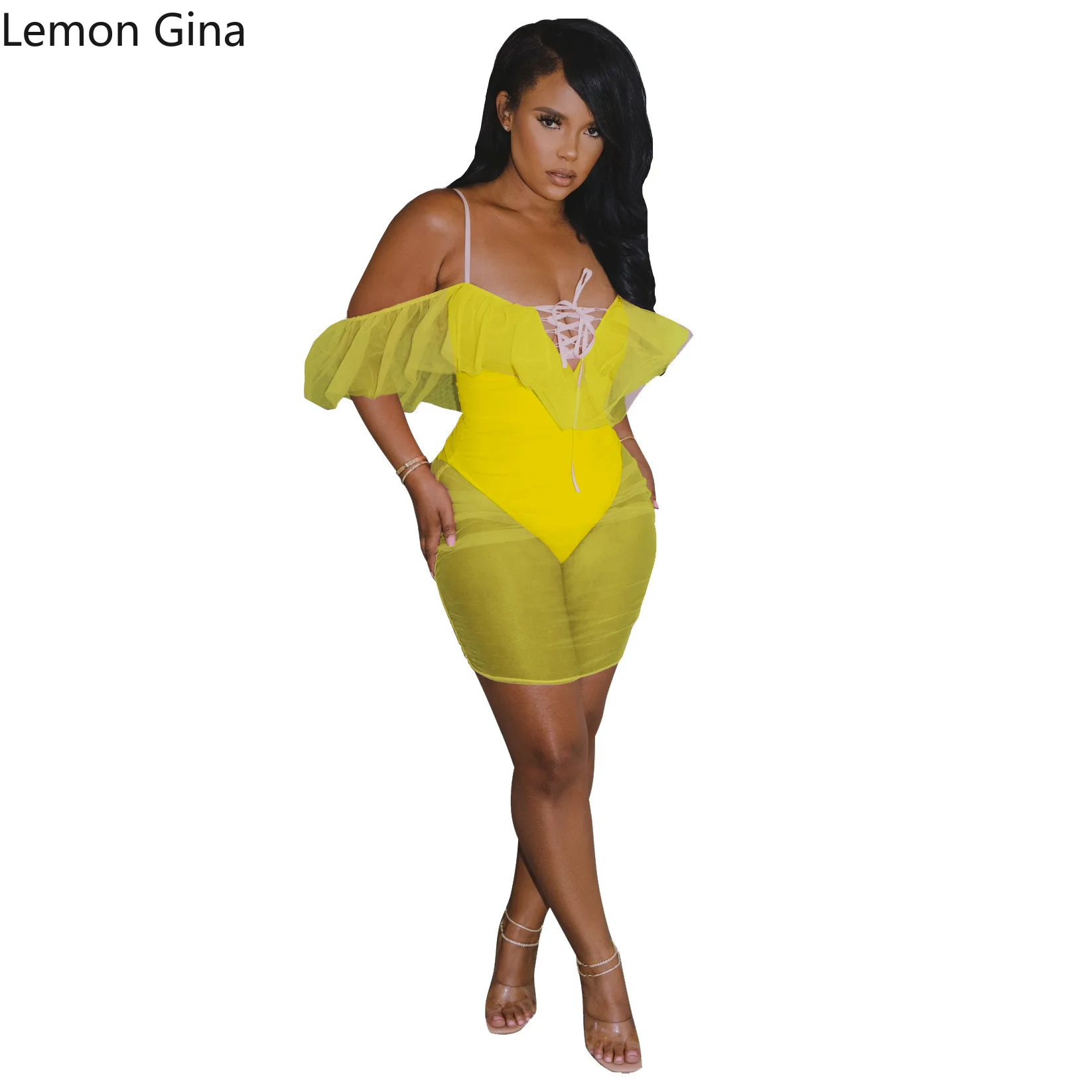 Комбинезон Lemon Gina купальник сетчатая прошивка без рукавов облегающий |