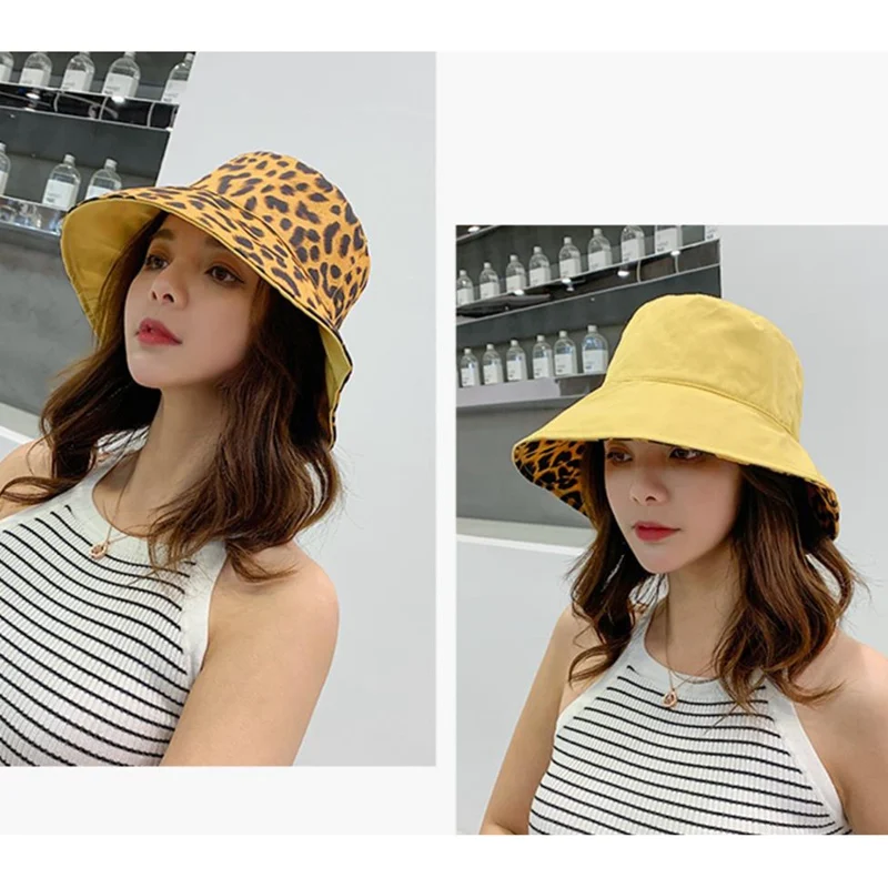 

Comfortable Breathe Foldable Men Beach Flat Top Sun Fishing Hat High Quality Flat Panama Hat Street Women Leopard Print Bucket