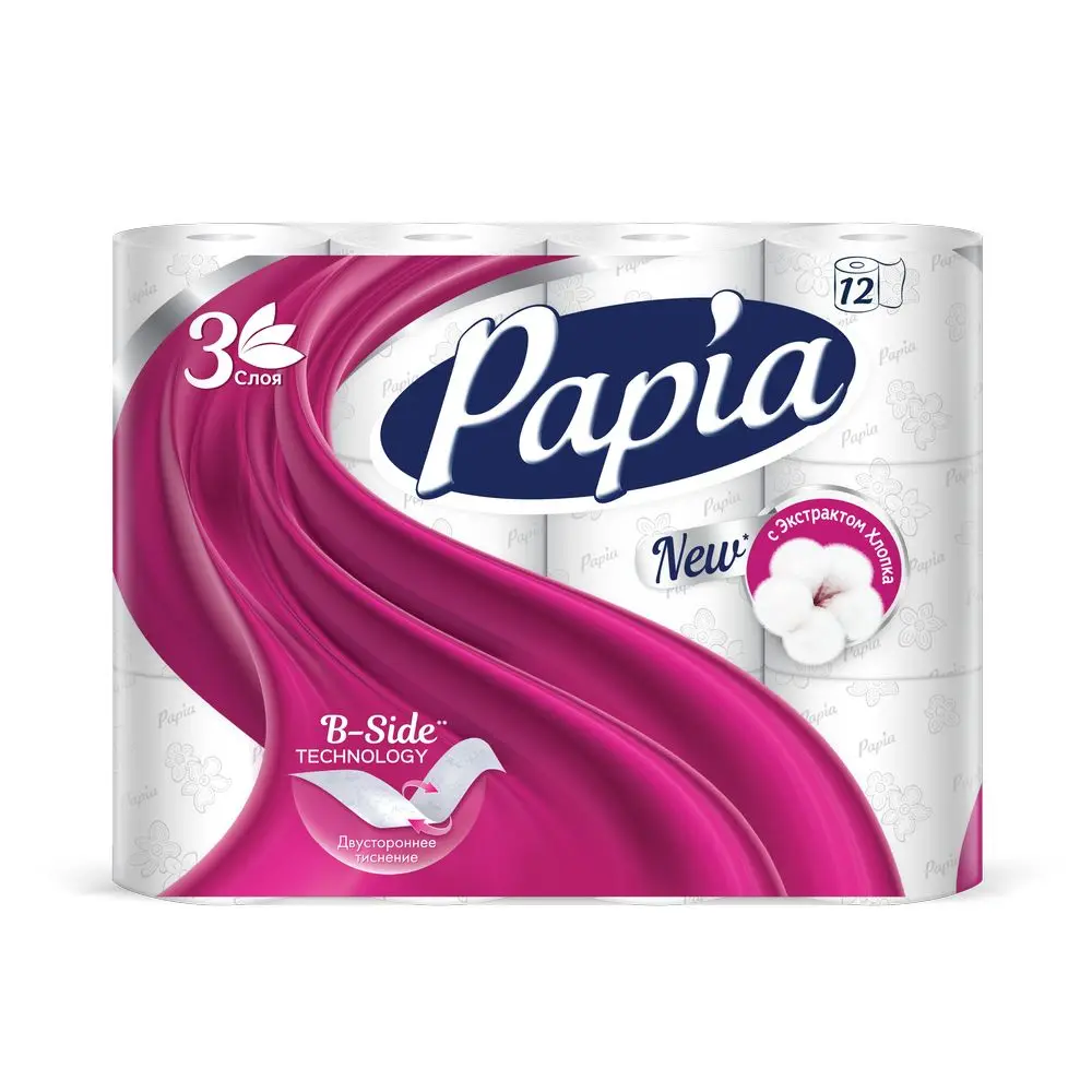 Туалетная бумага PAPIA Белая 3 слоя 12 рулонов | Красота и здоровье