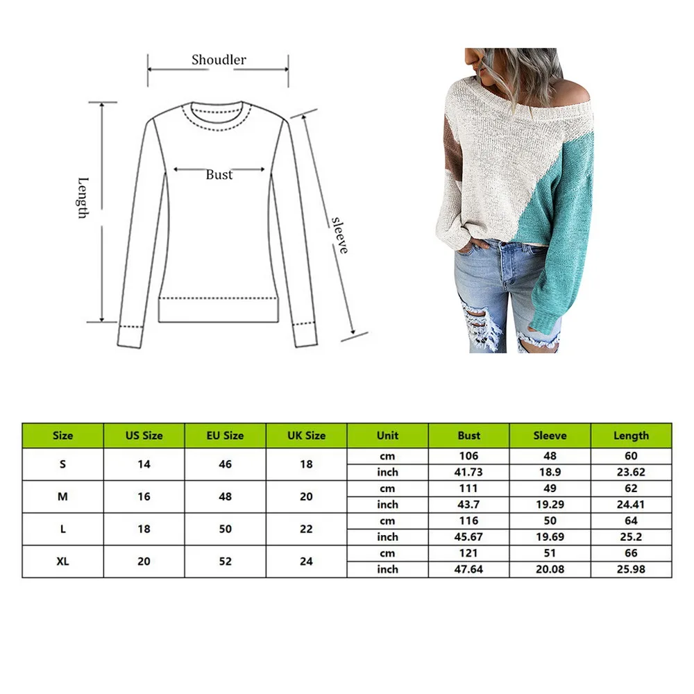 

Women Color Patchwork Autumn Winter Sweater O Neck Long Sleeve Casual Loose Knitted Pullover Pull Jumper Sweaters Fall Top