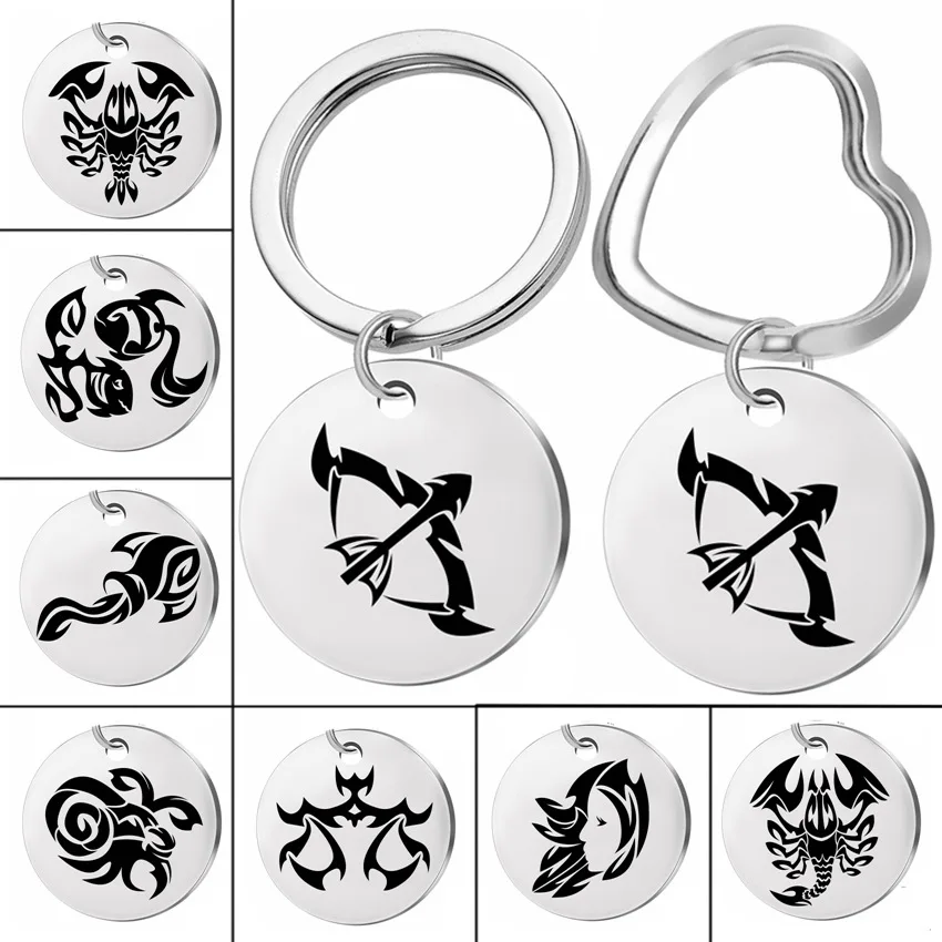 12 созвездий брелок из нержавеющей стали рыбы лев кулон Дева кольцо для ключей