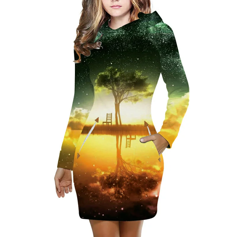 2019 горячее женское платье космическая Галактика Печать с капюшоном Bodycon Уличная