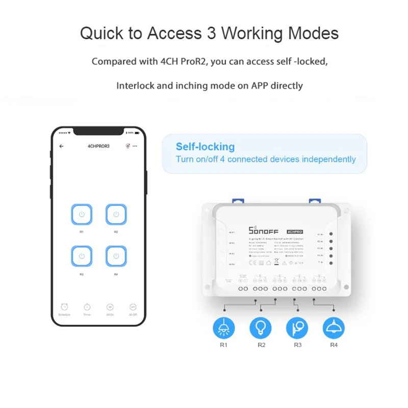 Умный Wi-Fi переключатель SONOFF 4CH R3/PROR3 для самостоятельной сборки 4 канала монтажная