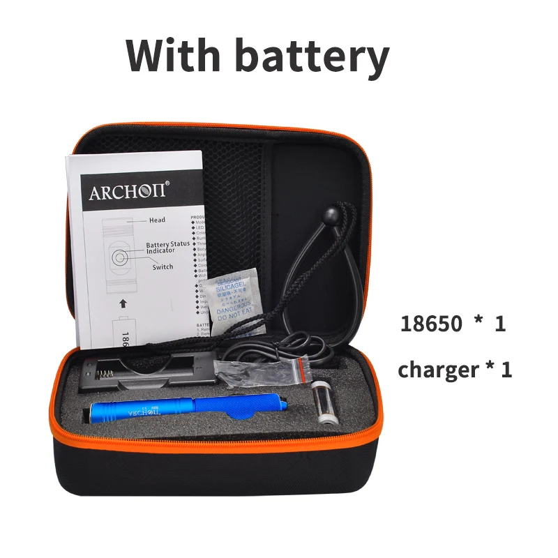 With battery ARCHON V10S светодиодный фонарь для дайвинга Факел CREE XM-L U2 светодиодный чип MAX 860 лм подводный фонарик подводный дайвинг фонарик для погружения света - Испускаемый цвет: With battery