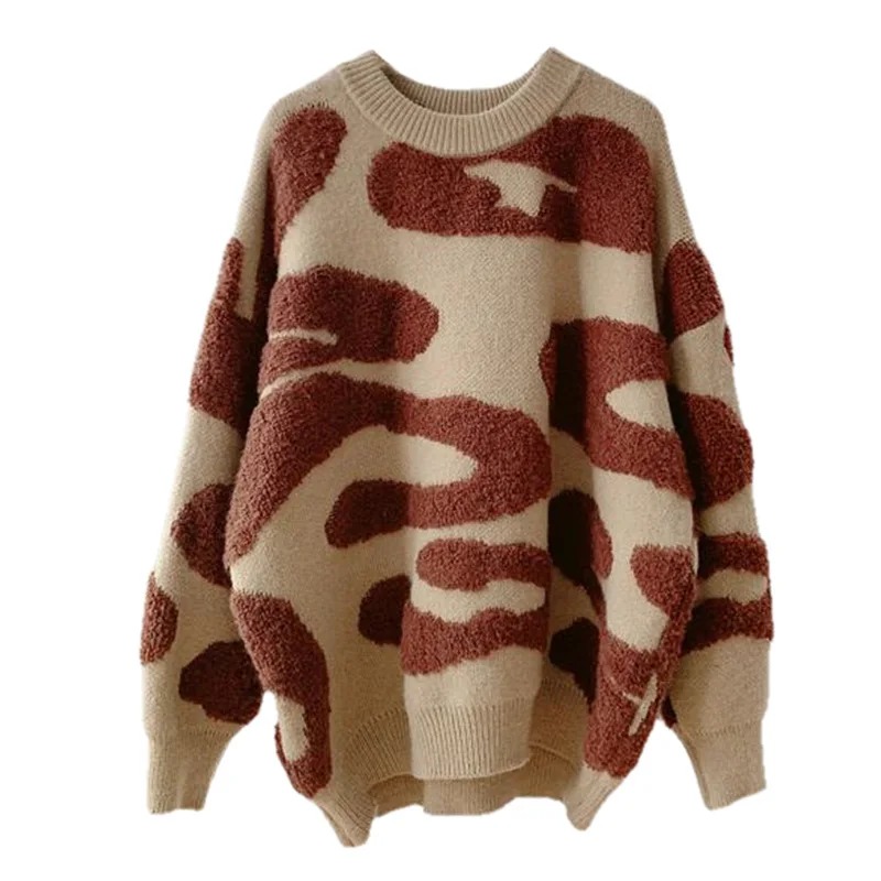

VANOVICH Thicken Sweater Women 2022 Autumn and Winter New Loose and Versatile Contrast Color Oversize Korean Sweater