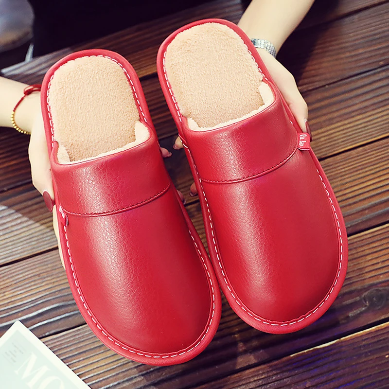 

Женские тапочки; Домашние тапочки из искусственной кожи; Сезон зима 2020 года; Новый стиль; Нескользящие домашние тапочки унисекс на плоской п...