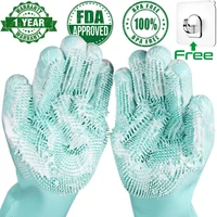 magic silicone dishwashing gloves scrubber dish washing sponge rubber scrub gloves kitchen cleaning tools 1 pair soft