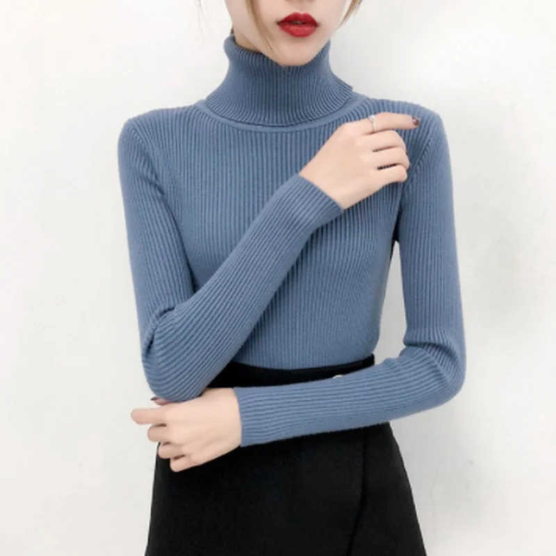 2022 Spring Slim Long Sleeve Turtleneck Autumn Winter Sweater Women Knitted Ribbed Pullover Jumper Soft Warm Pull Femme | Водолазки