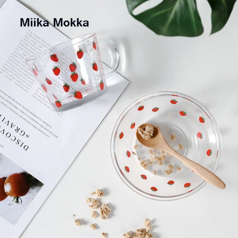 Cute Fruit Salad Bowl Transparent Glass Tableware 900ml Large Capacity Cartoon Strawberry Soup Dessert Snack Foods | Дом и сад