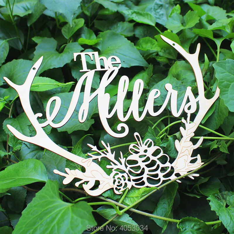 Деревянный настенный висячий венок семейный персональный знак Рог олень