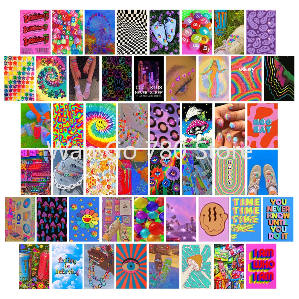 

50pcs Colorful Wall Art Collage Kit Indie Modern Minimalist Style Aesthetic Pictures Postercard Cute Photo Teenage Hoom Decor