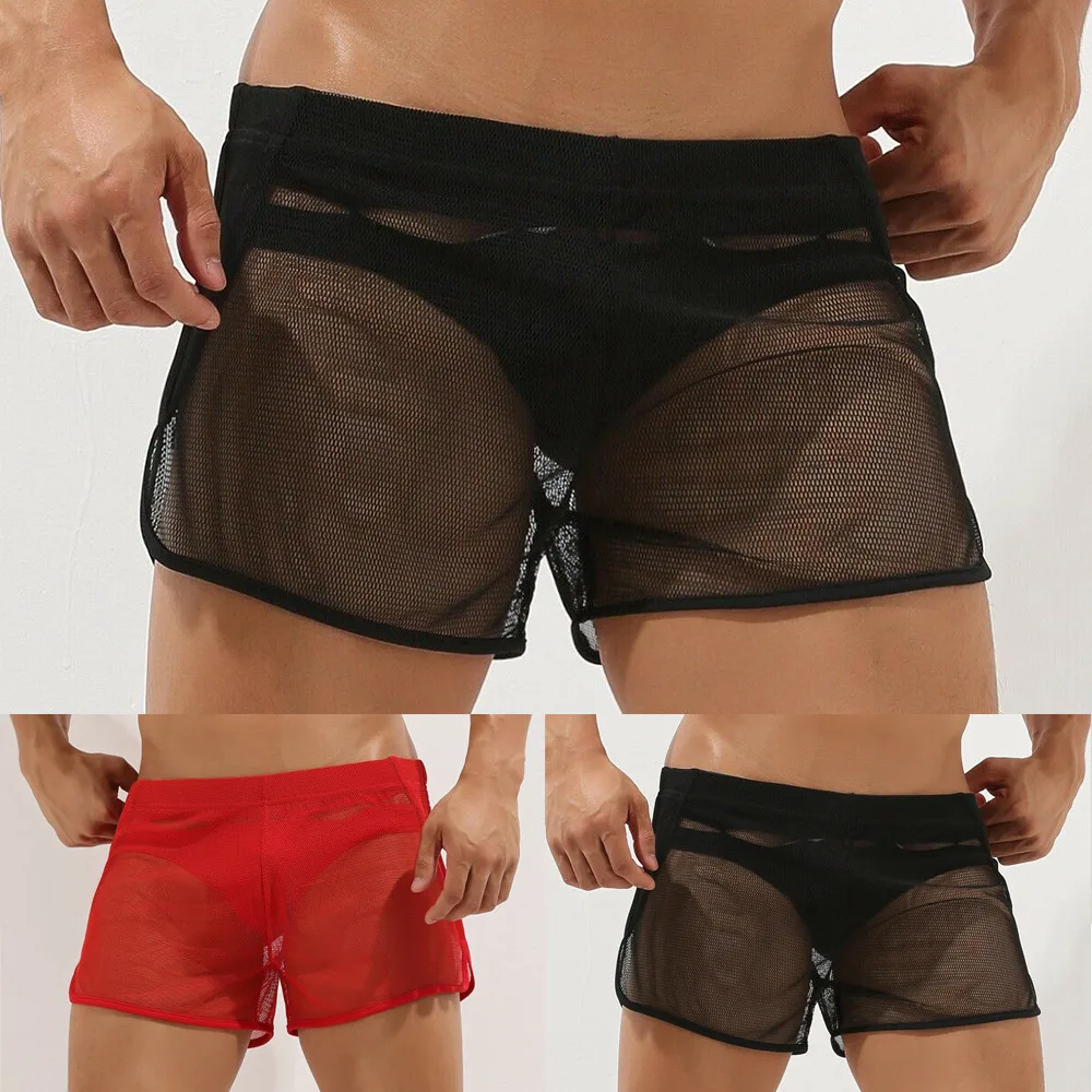 

2021 Summer Mesh Men Underwear Seamless Transparent Boxer Shorts Ultra Thin Sheer Breathable Comfortable Panties Underpants