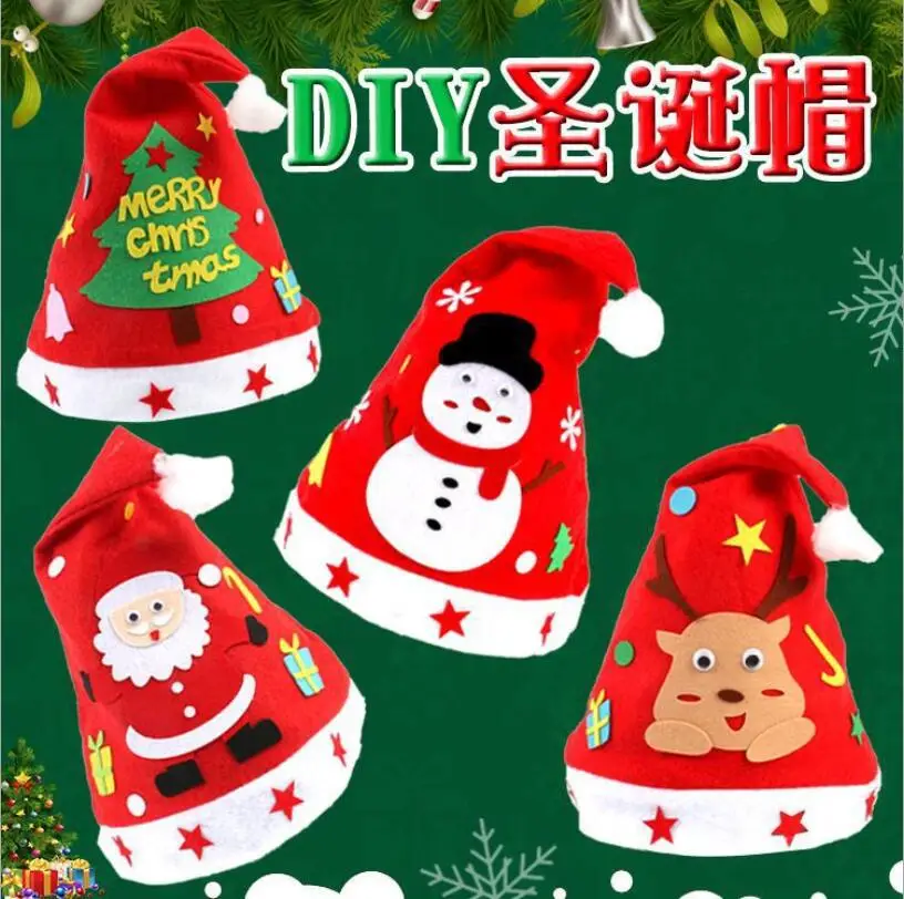 

Diy Christmas Hat Non-woven Children's Christmas Hat Kindergarten Manual Material Kits Non-woven Christmas Hat