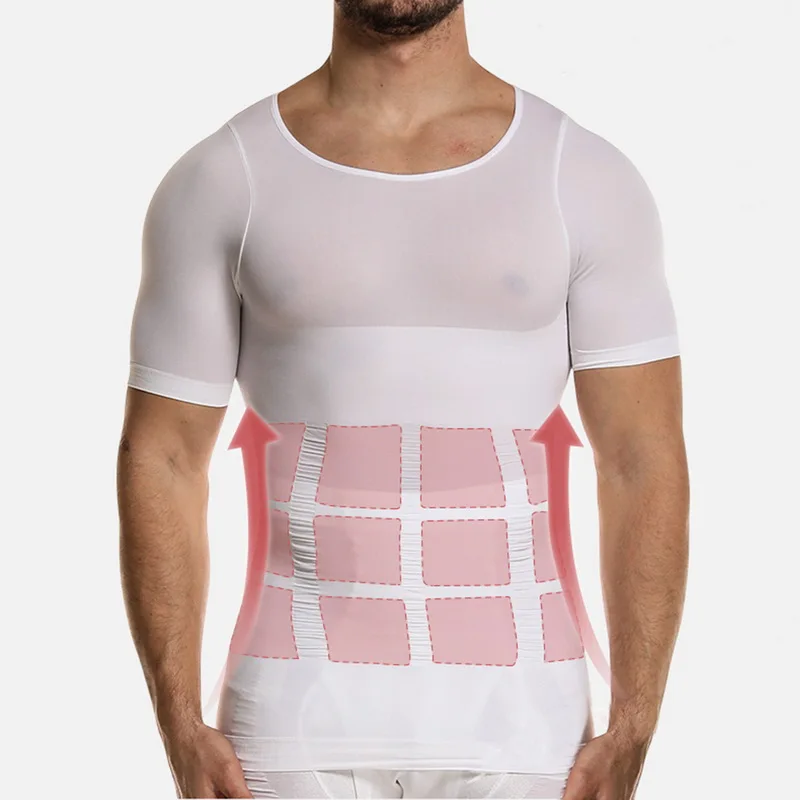 

Мужская компрессионная корректирующая одежда, футболка, Корректирующее белье для груди, обтягивающая рубашка, триммер для похудения талии ...