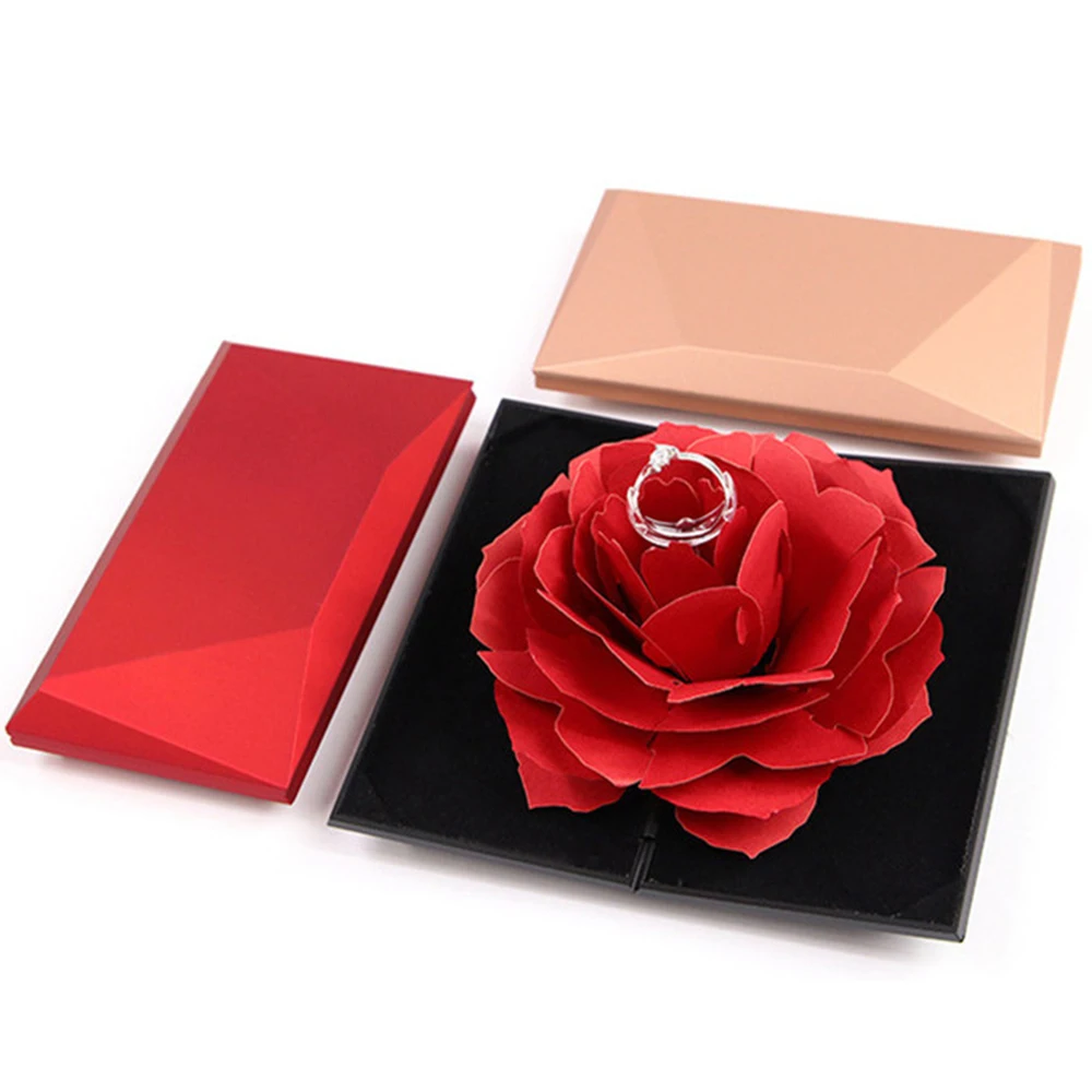 3D всплывающие кольца с красной розой коробка для помолвки предложение свадьбы