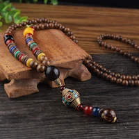 new 3 styles vintage ethnic retro boho sweater chain decoration unisex wooden jewelry long buddha buddhist wooden bead necklaces